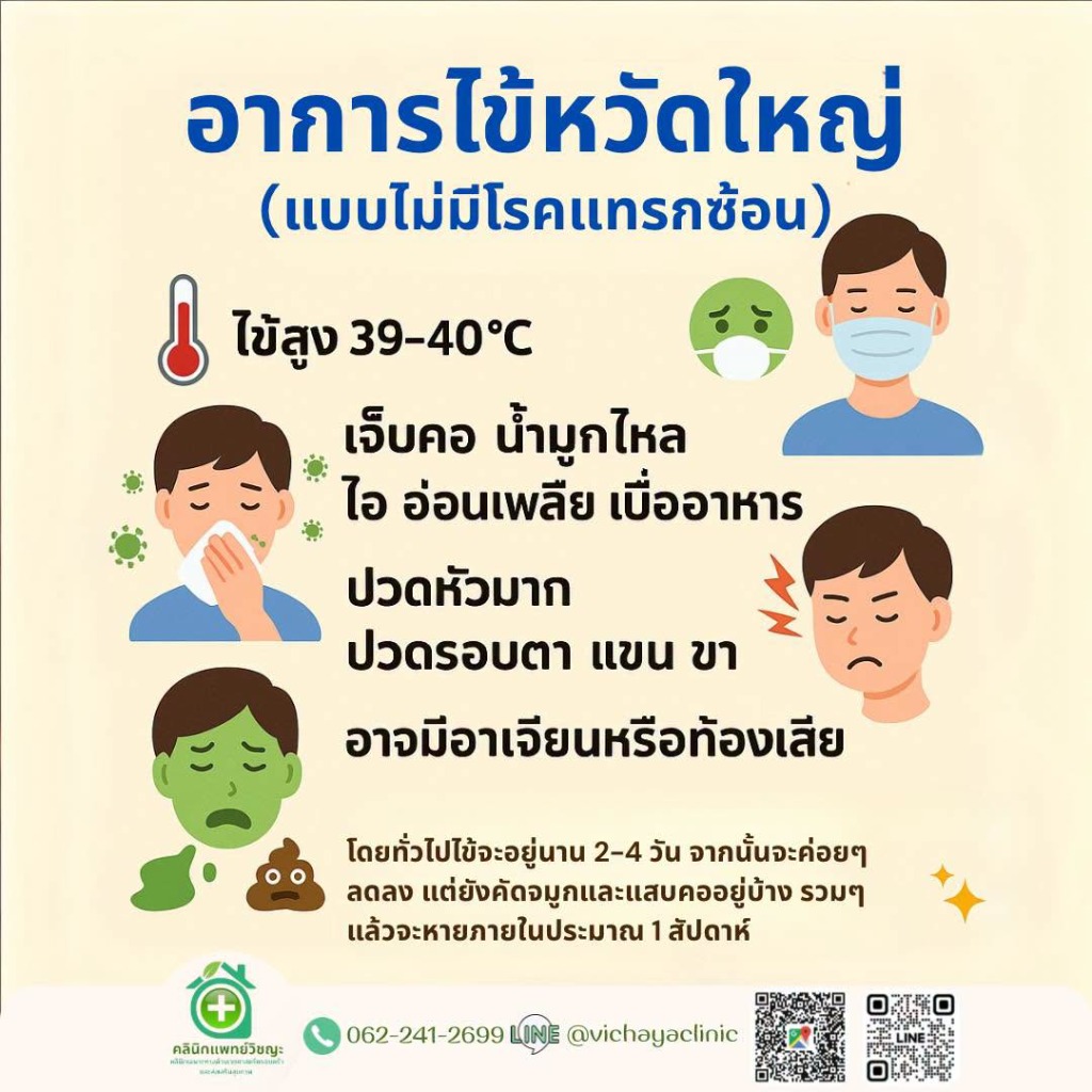 อาการไข้หวัดใหญ่ ตรวจรักษาไข้หวัดใหญ่ หาดใหญ่ โดย คลินิกแพทย์วิชญะ หาดใหญ่ สายพันธุ์ A B ตรวจด่วน 15 นาที พร้อมยาต้านไวรัส Oseltamivir